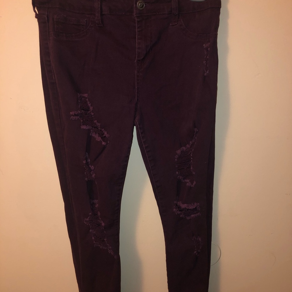 Burgundy Ripped Jeans